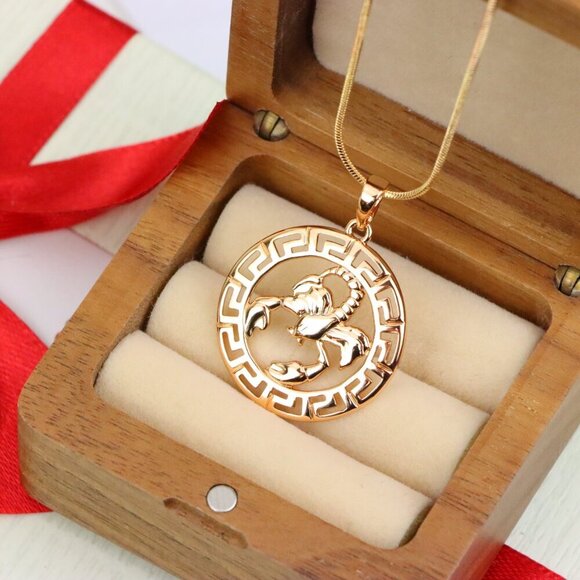 "Scorpio Zodiac Rose Gold Pendant in Gold Plated Brass, XPPT1335 - Picture 8 of 13